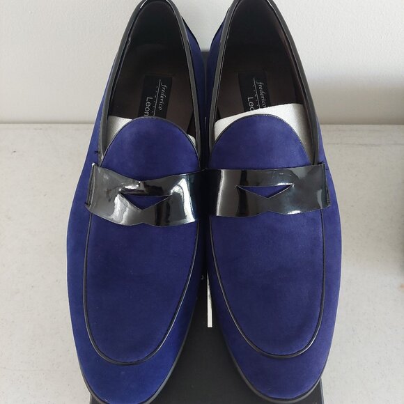 FREDERICO LEONE "NEW YORKER" Blue SUEDE SLIP ON SZ 11.5 MED-NEW IN THE BOX - Picture 1 of 7